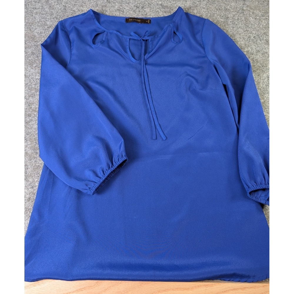 The Limited 3/4 Sleeve Tie Neck Blouse Women's M Royal Blue